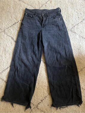 American Eagle Outfitters high rise strigid black wide leg ANKLE jeans size 2!